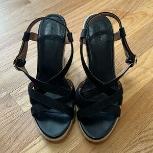 Banana Republic Factory Black Espadrille Straw Wedge Sandals Size 6.5